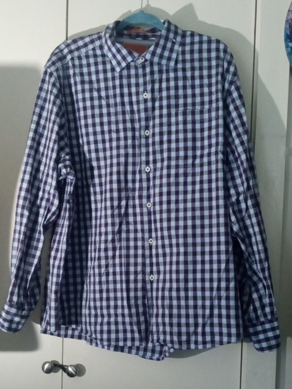 Tommy Bahama Men's Blue and White Check Button-Down Shirt XL